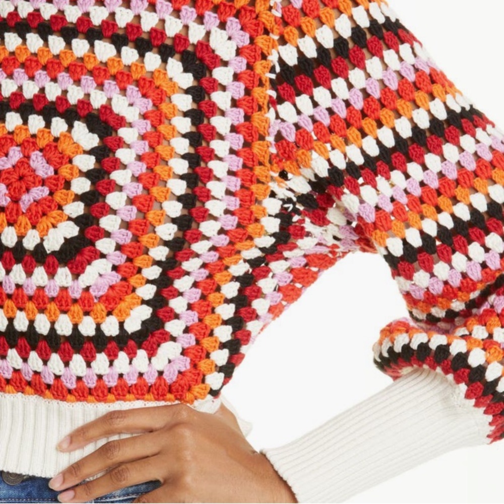 Farm Rio Multicolor Crochet Sweater Handmade Size Large NWT - Picture 5 of 16